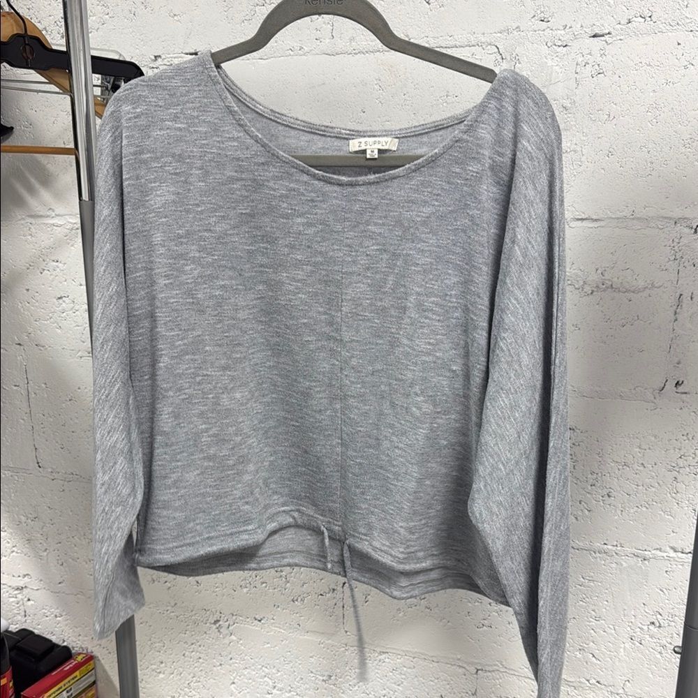 Z Supply Gray 3/4 Sleeve Tie Front Crop Sweatshirt - LIKE NEW - Medium